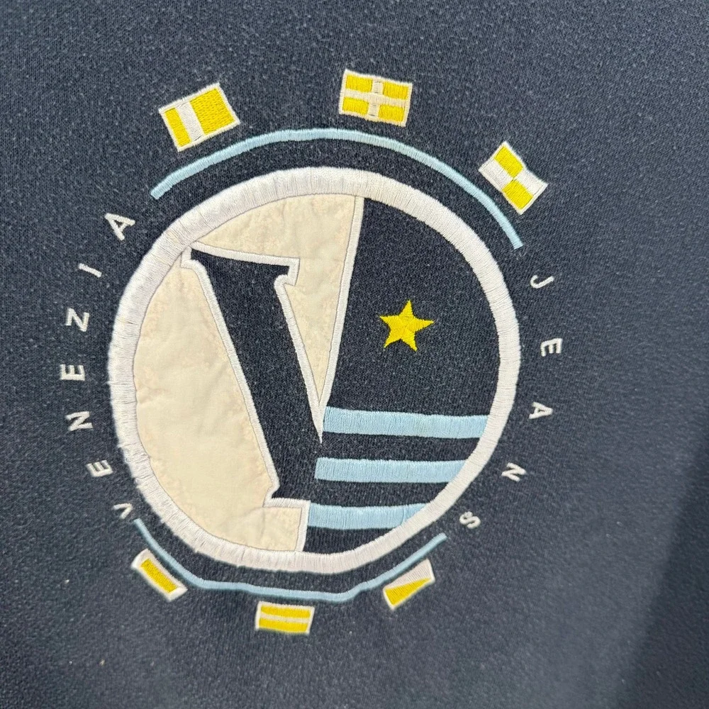 Venezia Jeans Sweatshirt Womens 22/24 Blue Graphic Embroidered 90s Nautical VTG - Picture 3 of 5